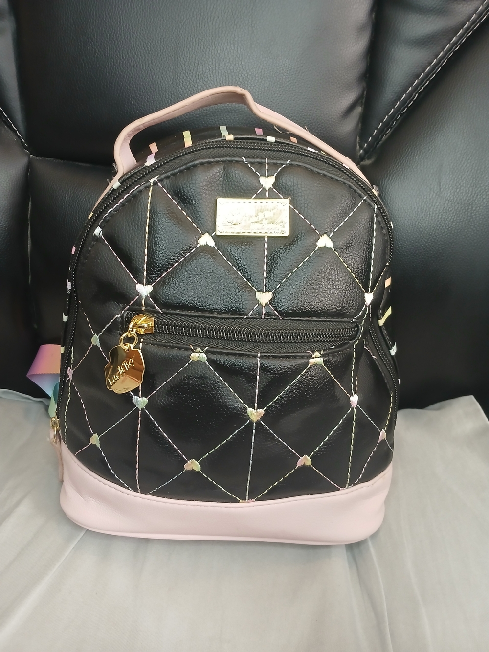 Betsey Johnson Black & Pink Quilted Mini Backpack